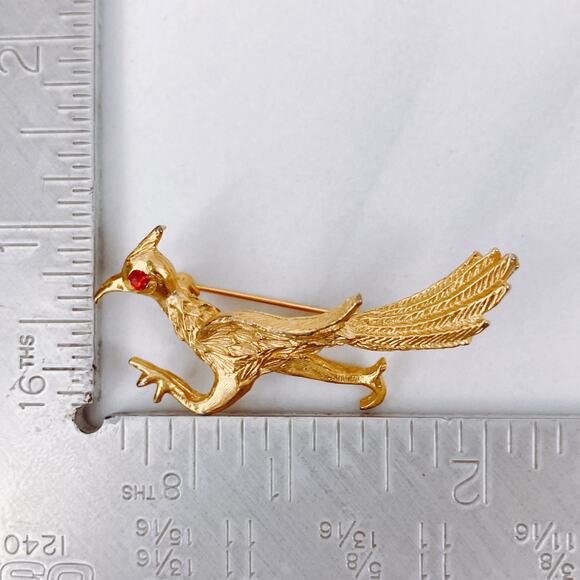 VTG Mid Century Roadrunner Brooch Rhinestone Gold Tone Figural Pin, Whimsy 50s - Picture 11 of 11